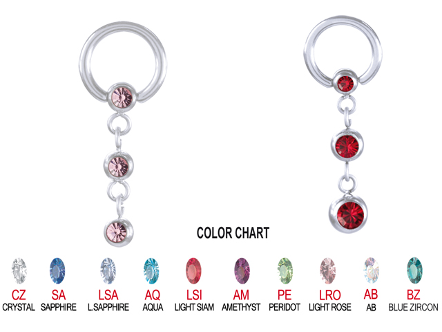 JEWELLED TITANIUM BCR WITH DANGLE (3 BALLS)