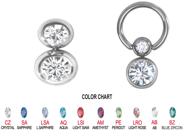 JEWELLED TITANIUM DOUBLE JEWELLED DIMPLE (FOR INTIM PIERCING)