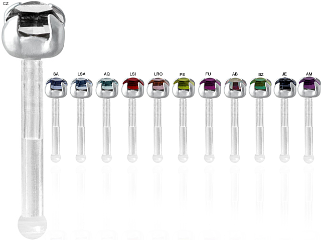 BIOPLAST NOSEBONES WITH JEWELLED SILVER ATTACHMENT