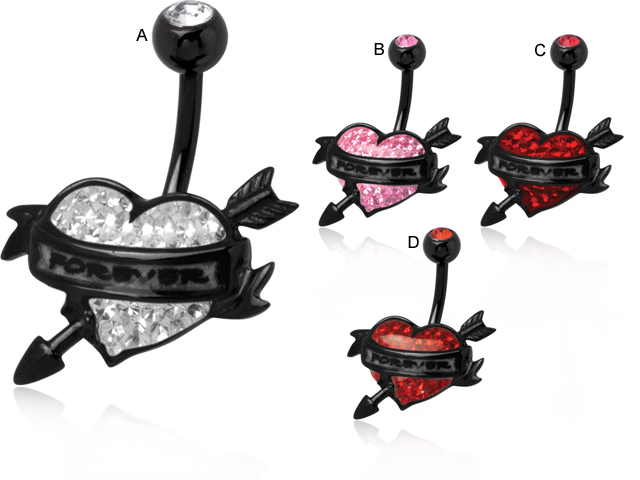 SS316L BLACK STEEL PVD FOREVER HEART BANANA ( GLOSS FINISH )