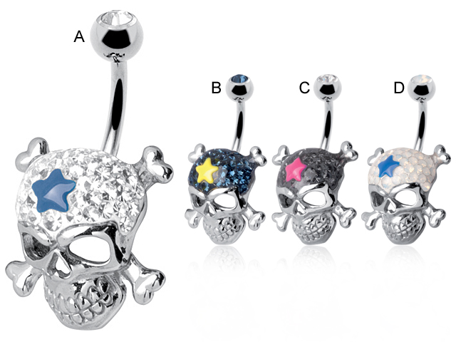 SS316L CRYSTAL SKULL WITH CROSSBONES BANANA ( GLOSS FINISH )