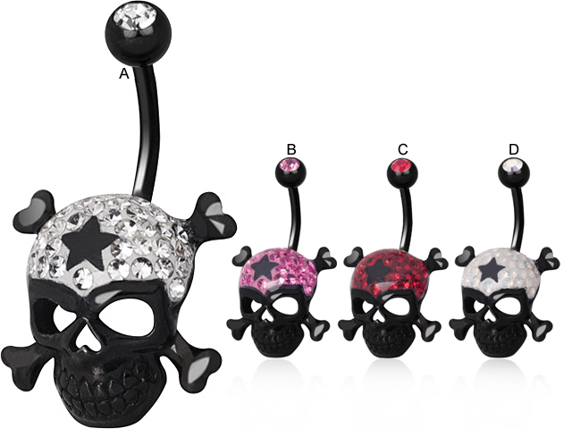 SS316L BLACK STEEL PVD SKULL W. CROSSBONES BANANA ( GLOSS FINISH