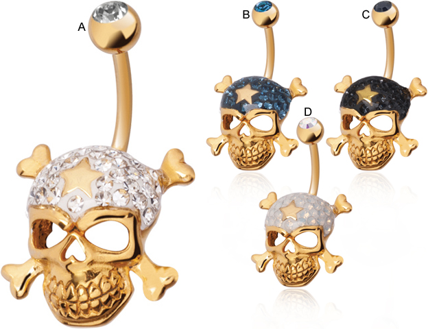 SS316L GOLD PVD SKULL WITH CROSSBONES BANANA ( GLOSS FINISH )