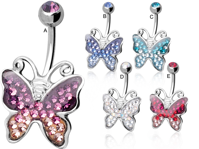 SS316L CRYSTAL BUTTERFLY BANANA ( GLOSS FINISH )