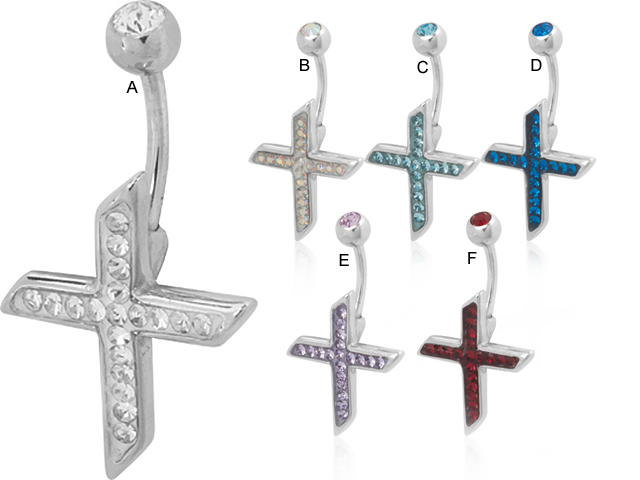 316L CASTING NAVEL PIERCING - JEWELLED CROSS