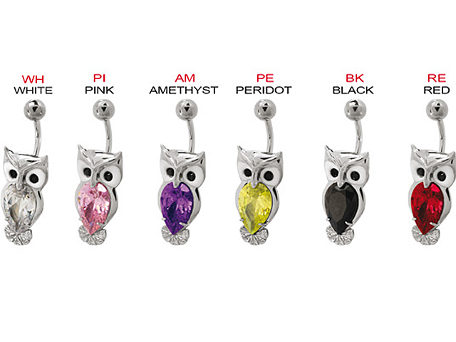 316L CASTING NAVEL PIERCING OWL W.  PS CZ