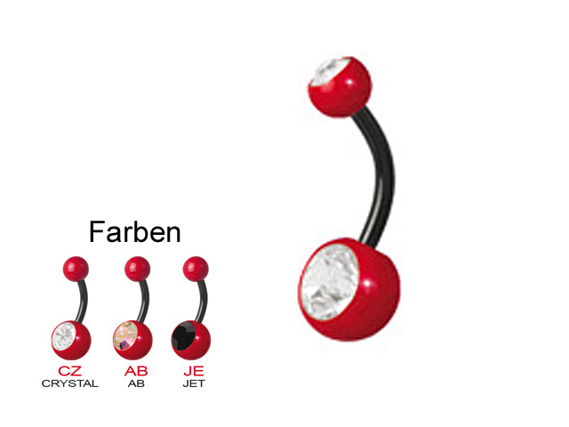 ENAMEL SS316L BLACK STEEL DOUBLE JEWELLED BANANAS, red
