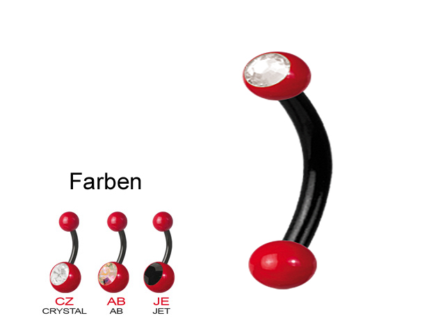 SS316L BLACK SINGLE JEWELLED MICRO BANANA WITH ENAMEL BALL, red