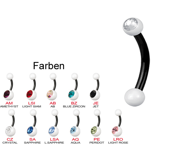 SS316L BLACK SINGLE JEWELLED MICRO BANANA WITH ENAMEL BALL, whit