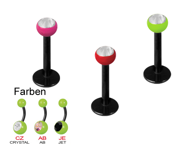 SS316L BLACK STEEL MICRO LABRET WITH ENAMEL JEWELLED  BALL