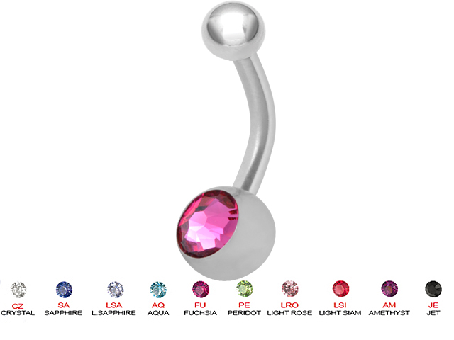 SS316L JEWELLED BABY BANANAS  (6MM BIG STONE)