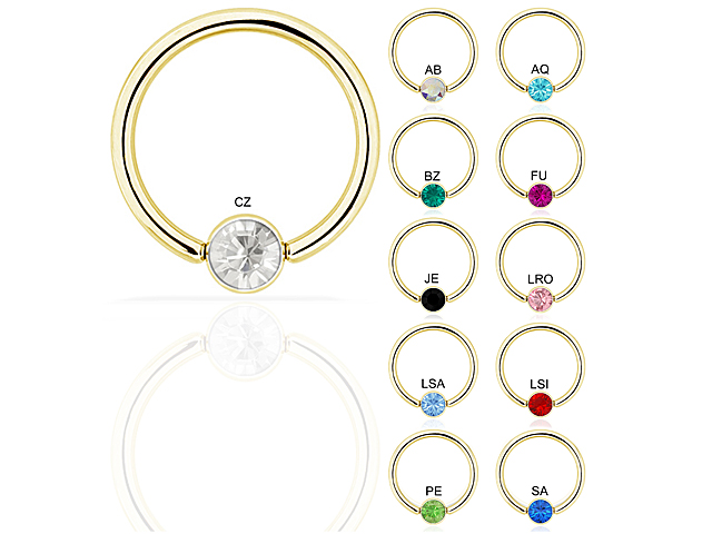 JEWELLED GOLD PVD STEEL FLAT BCR FOR UPPER LIP