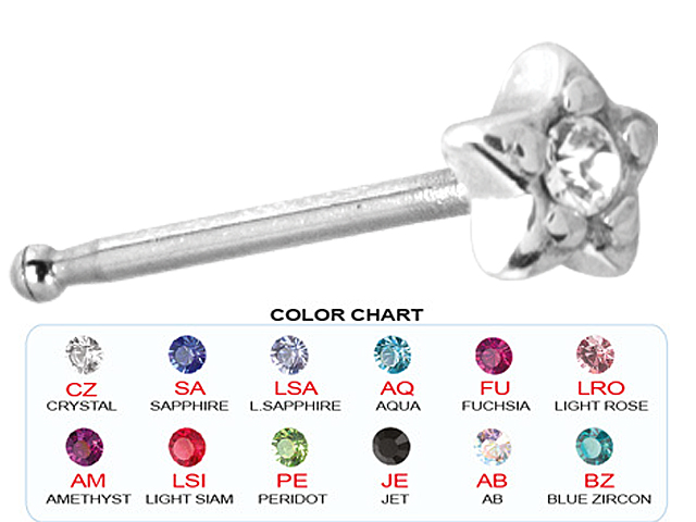 SS316L STEEL CASTING NOSE STUD BONE (JEWELLED STAR)
