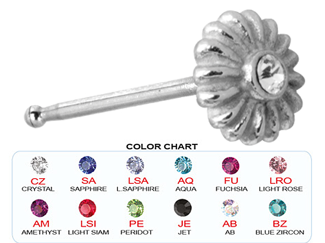 SS316L STEEL CASTING NOSE STUD BONE (JEWELLED DAISY)