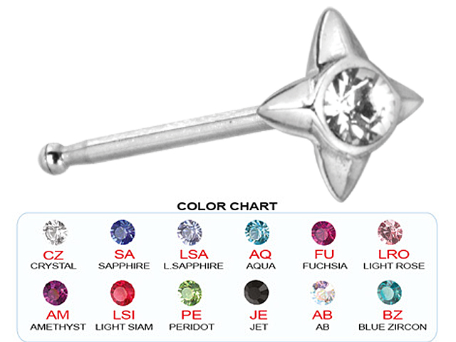 SS316L STEEL CASTING NOSE STUD BONE (JEWELLED NORTHSTAR)
