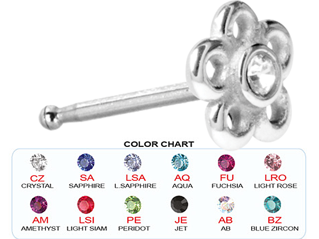 SS316L STEEL CASTING NOSE STUD BONE (JEWELLED FLOWER)