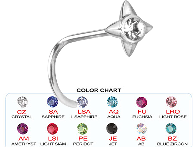 SS316L STEEL CASTING NOSE STUD (JEWELLED NORTHSTAR)