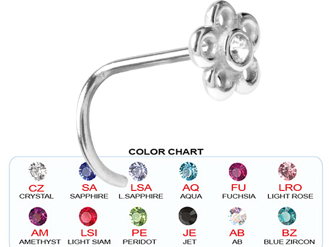 SS316L STEEL CASTING NOSE STUD (JEWELLED FLOWER)
