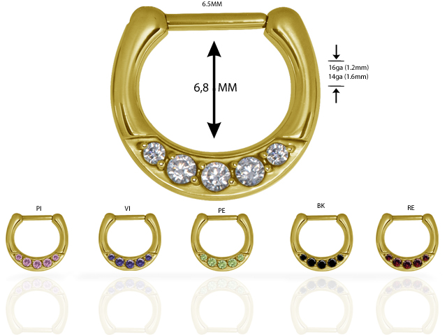 GOLD PVD STEEL CASTING  JEWELLED HINGED SEPTUM RING WITH CZ (SET