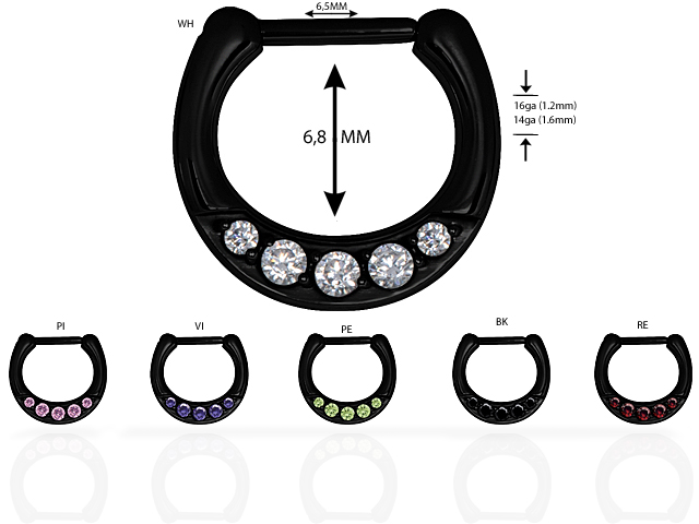 BLACK STEEL CASTING  JEWELLED HINGED SEPTUM RING WITH CZ (SETTIN