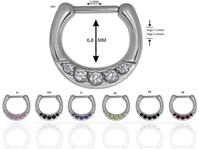 SS316L JEWELLED HINGED SEPTUM RING WITH CUBIC ZIRCONIA (SETTING)