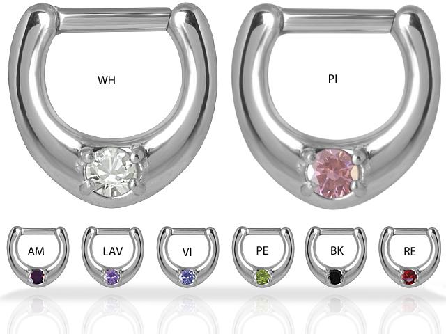 SS316L JEWELLED HINGED SEPTUM RING W. 3MM CUBIC ZIRCONIA (SETTIN