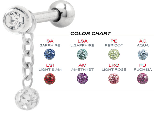 316L JEWELLED BARBELL CHARM (CJBALL 3MM)