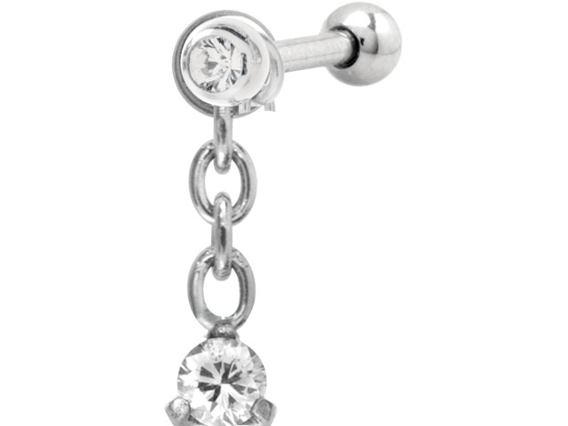 316L JEWELLED BARBELL CHARM (ROUND STONE)
