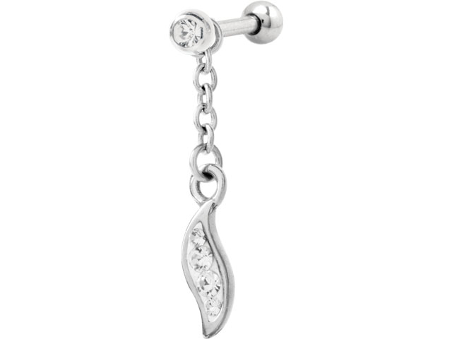 316L JEWELLED BARBELL CHARM (CRYSTAL LEAF)