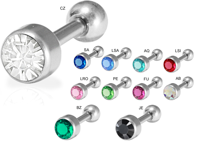 SS316L TRAGUS BARBELL JEWLLED DISC