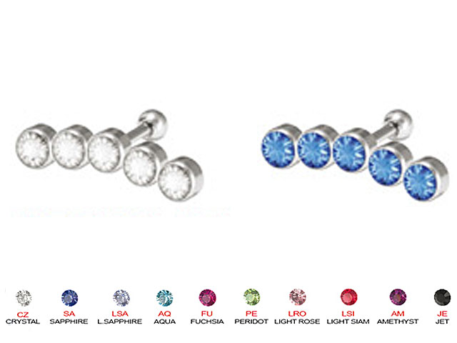 SS316L TRAGUS BARBELL JEWLLED DISCS - 5 CUPS (SETTING)