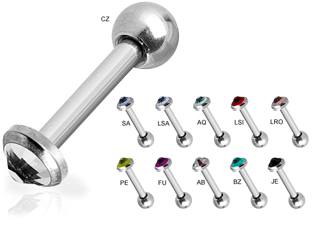 SS316L TRAGUS BARBELL FLAT JEWLLED DISC
