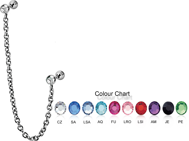 CHAIN CONNECTED DOUBLE JEWELLED MICRO BARBELLS