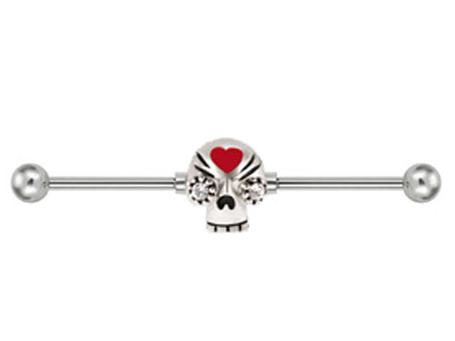 SS316L  INDUSTRIAL BARBELL WITH CHARM (MEXICAN SKULL)