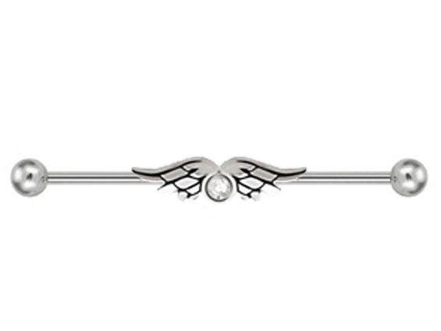 SS316L  INDUSTRIAL BARBELL WITH CHARM (JEWELLED WINGS)