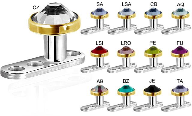 TITANIUM DERMAL ANCHOR WITH GOLD PVD JEW. DISC (1.2MM INTERNAL)