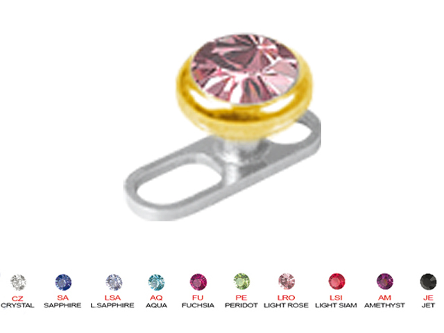 TITANIUM OPEN STYEL DERMAL ANCHOR WITH GOLD PVD JEWELLED DISC (1