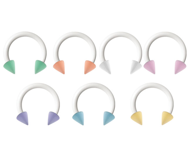 WHITE BIOPLAST MICRO CIRCULAR BARBELLS WITH ENAMEL STEEL CONES