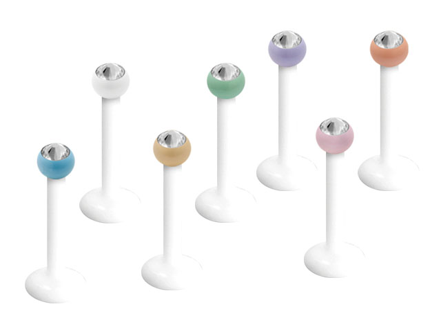 WHITE BIOPLAST MICRO LABRET W. ENAMEL ON STEEL JEWELLED BALL
