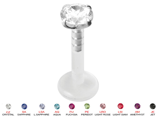 BIOPLAST LABRET WITH 4MM JEWELLED SILVER ATTACHMENT