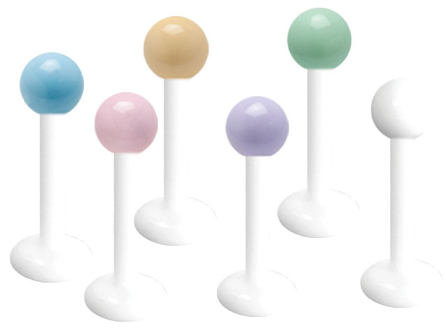 BIOPLAST  MICRO LABRET WITH ENAMEL STEEL BALL WHITE
