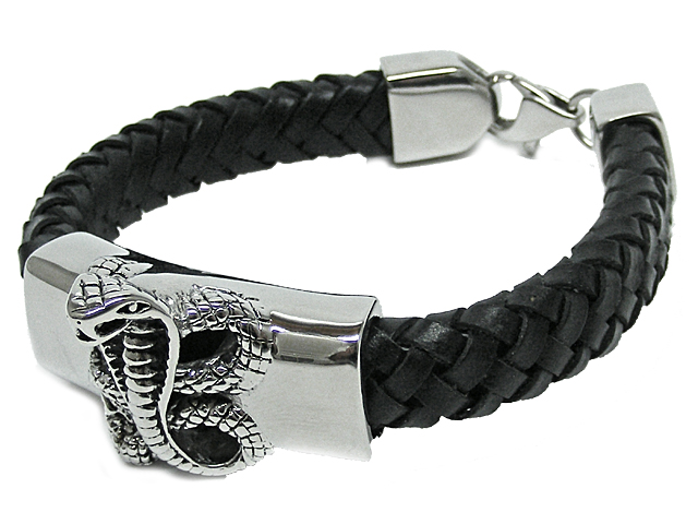 Lederarmband "Cobra" mit Edelstahl (22,5 x 1cm)