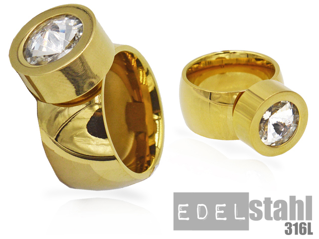 Edelstahlring PVD Gold"austauschbarer Stein"