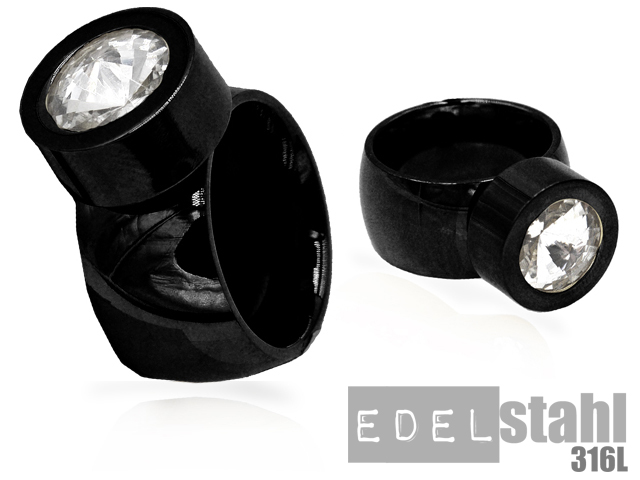 Edelstahlring PVD Black"austauschbarer Stein"