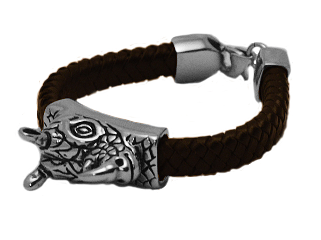 Lederarmband "Nashorn" mit Edelstahl (22,5cm)