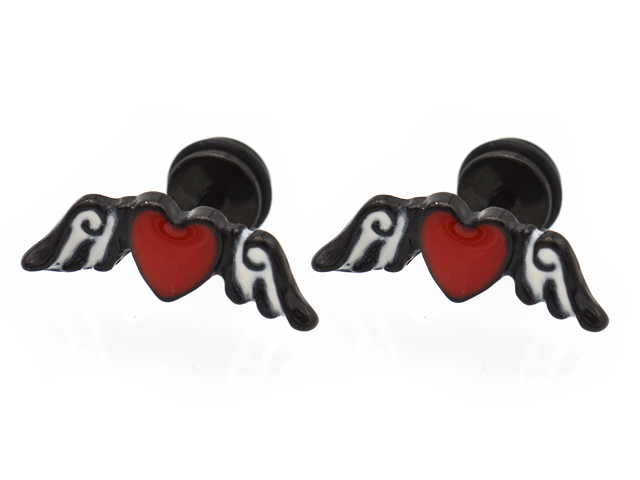 Ohrstecker "Flügelherz" PVD schwarz