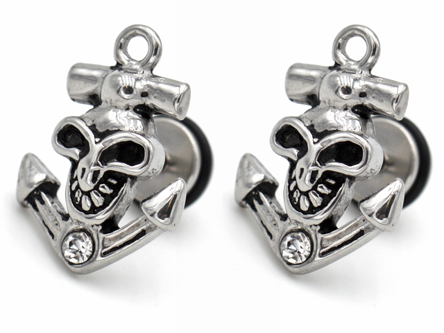 Ohrstecker "Totenkopf mit Anker"