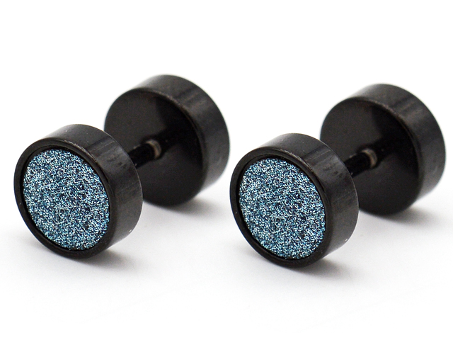 Ohrstecker "Glitzer" PVD schwarz (blau 8mm)
