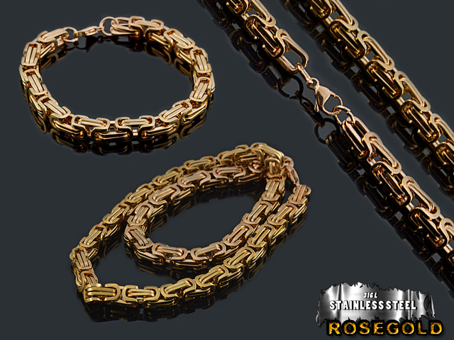 Edelstahl-Rosegold Königsketten Set