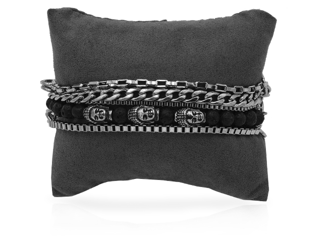 Edelstahlarmband "Buddha" mit Leder und Lavaballs